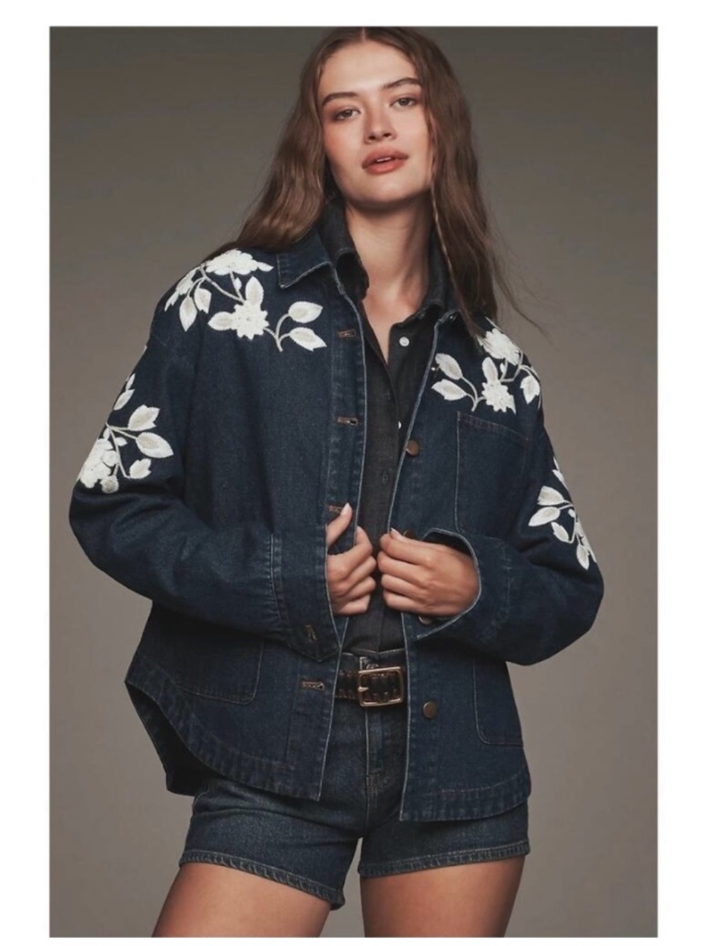 NWT Dolan Left Coast Collection embroidered denim shirt - size Medium